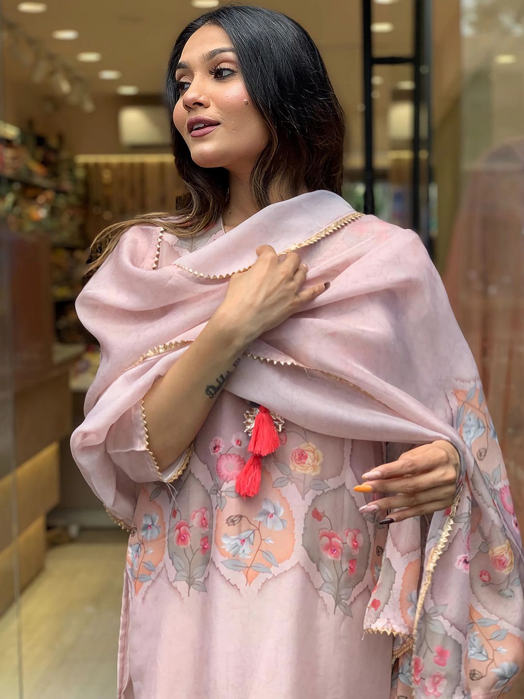 Kalaai Designer Taby Silk Printed Kurti With Bottom Dupatta Suppliers In India
